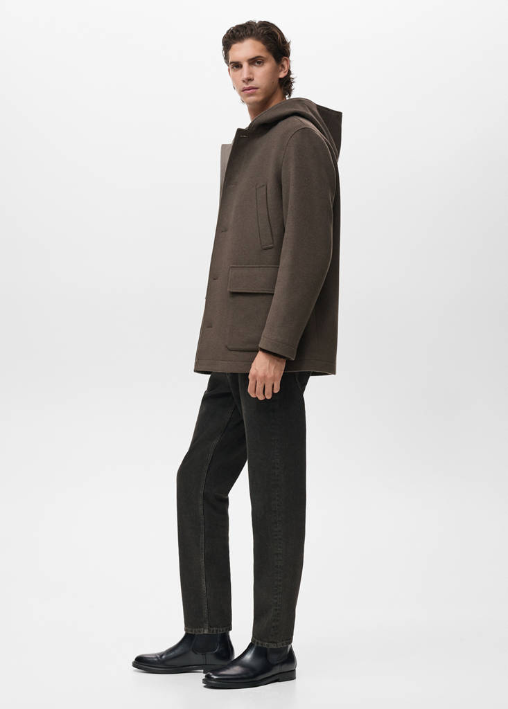 Hooded wool coat — Medium Brown
