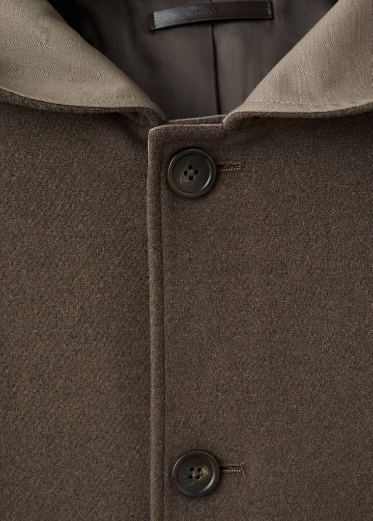 Hooded wool coat — Medium Brown