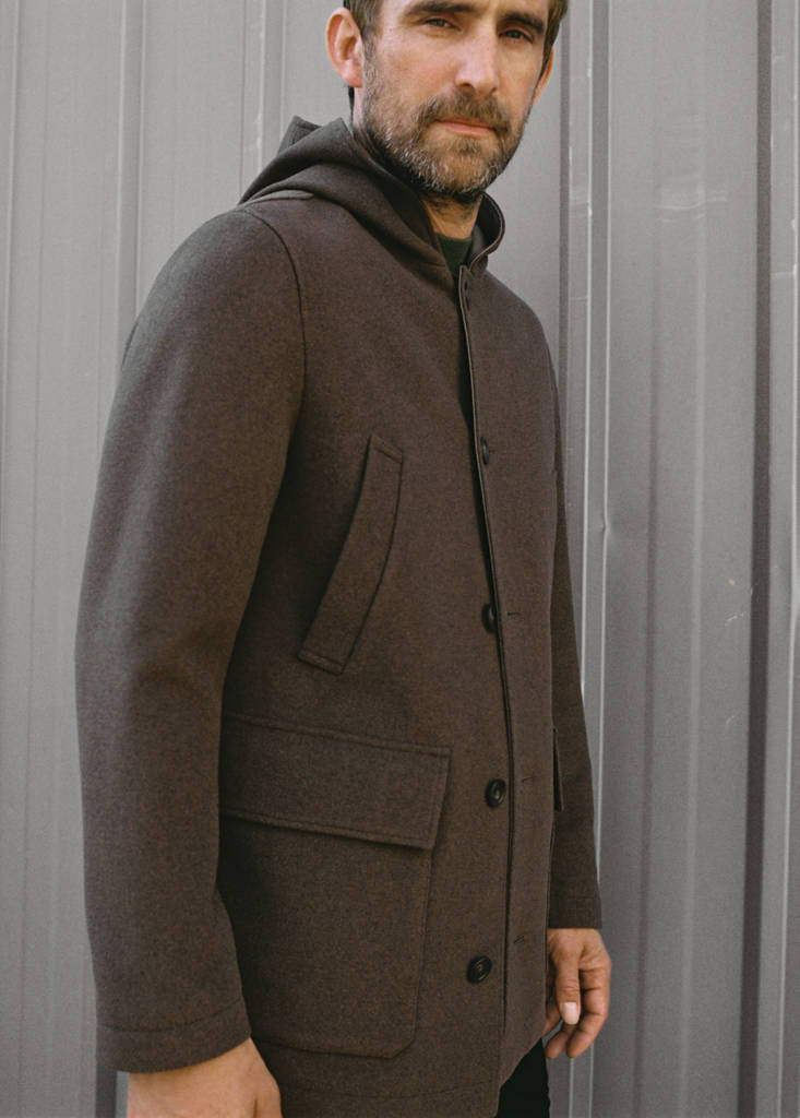 Hooded wool coat — Medium Brown