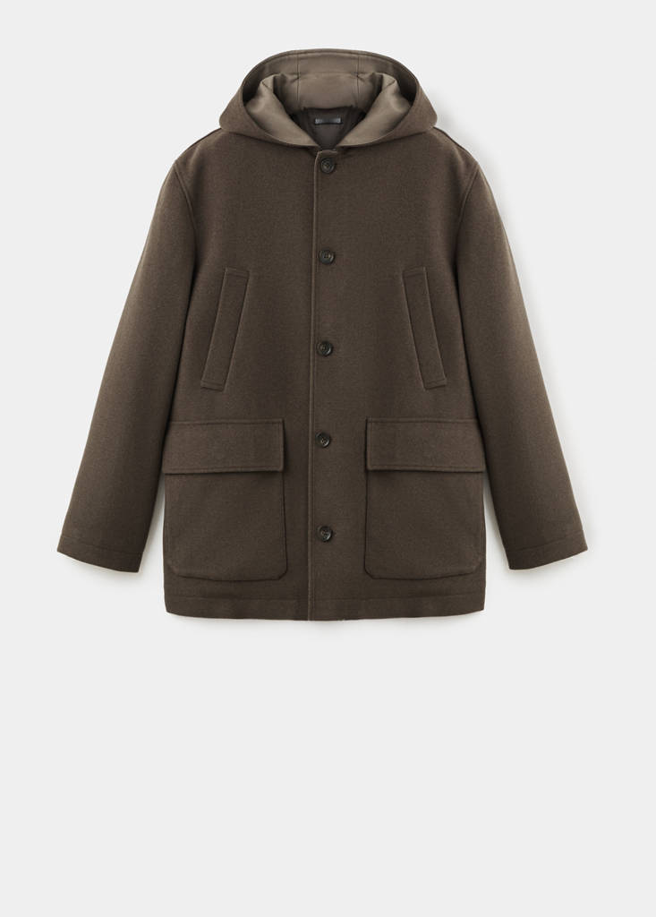 Hooded wool coat — Medium Brown