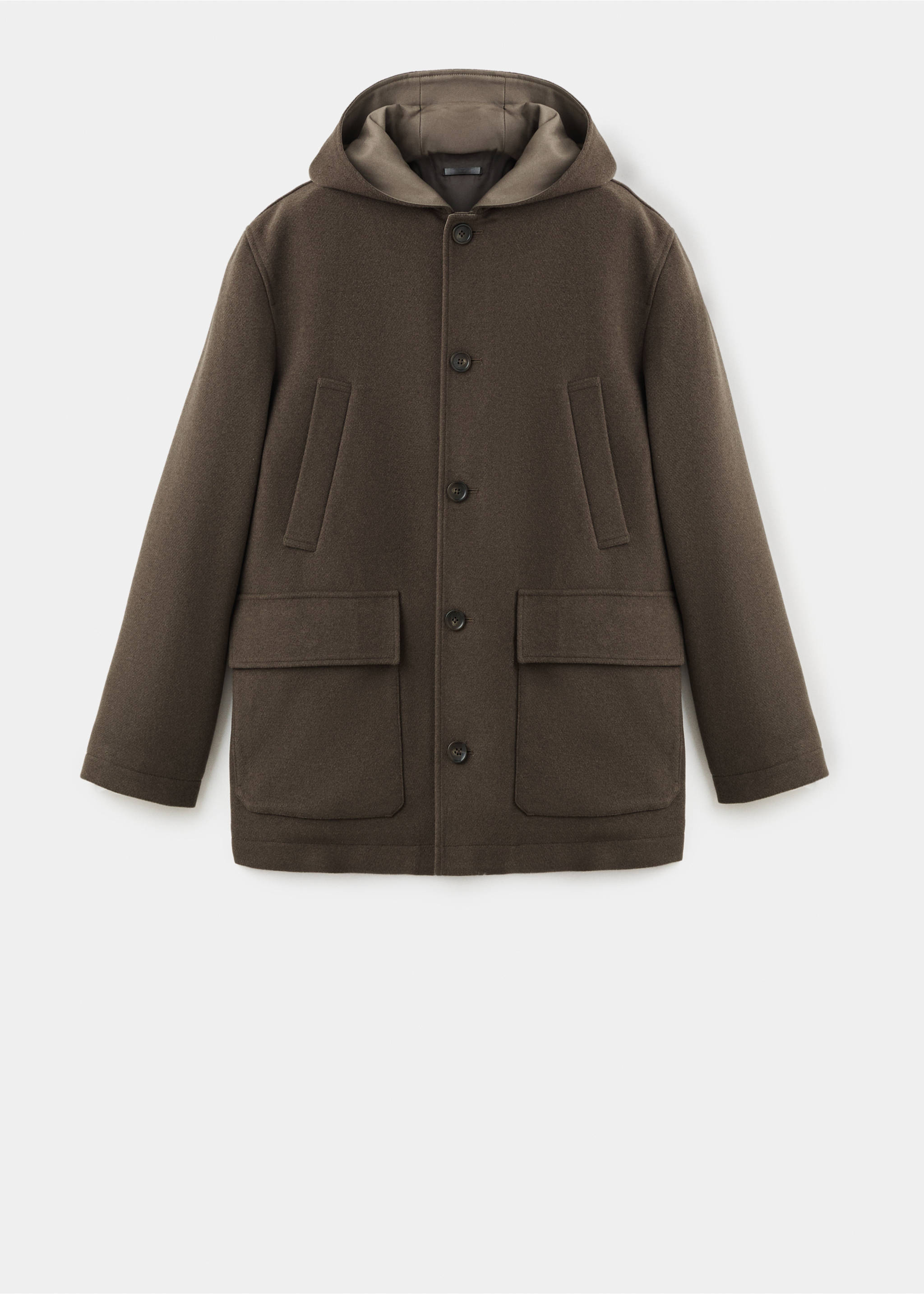 Hooded wool coat - Article without model, Medium Brown. Ref: 17027891-00.