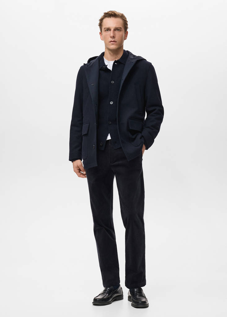 Hooded wool coat — Dark Navy