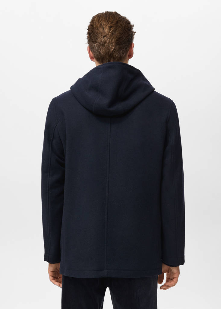 Hooded wool coat — Dark Navy
