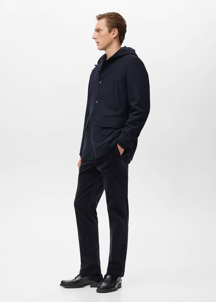 Hooded wool coat — Dark Navy