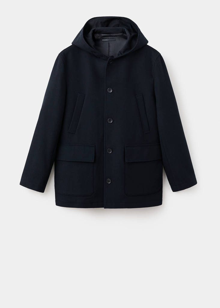 Hooded wool coat — Dark Navy