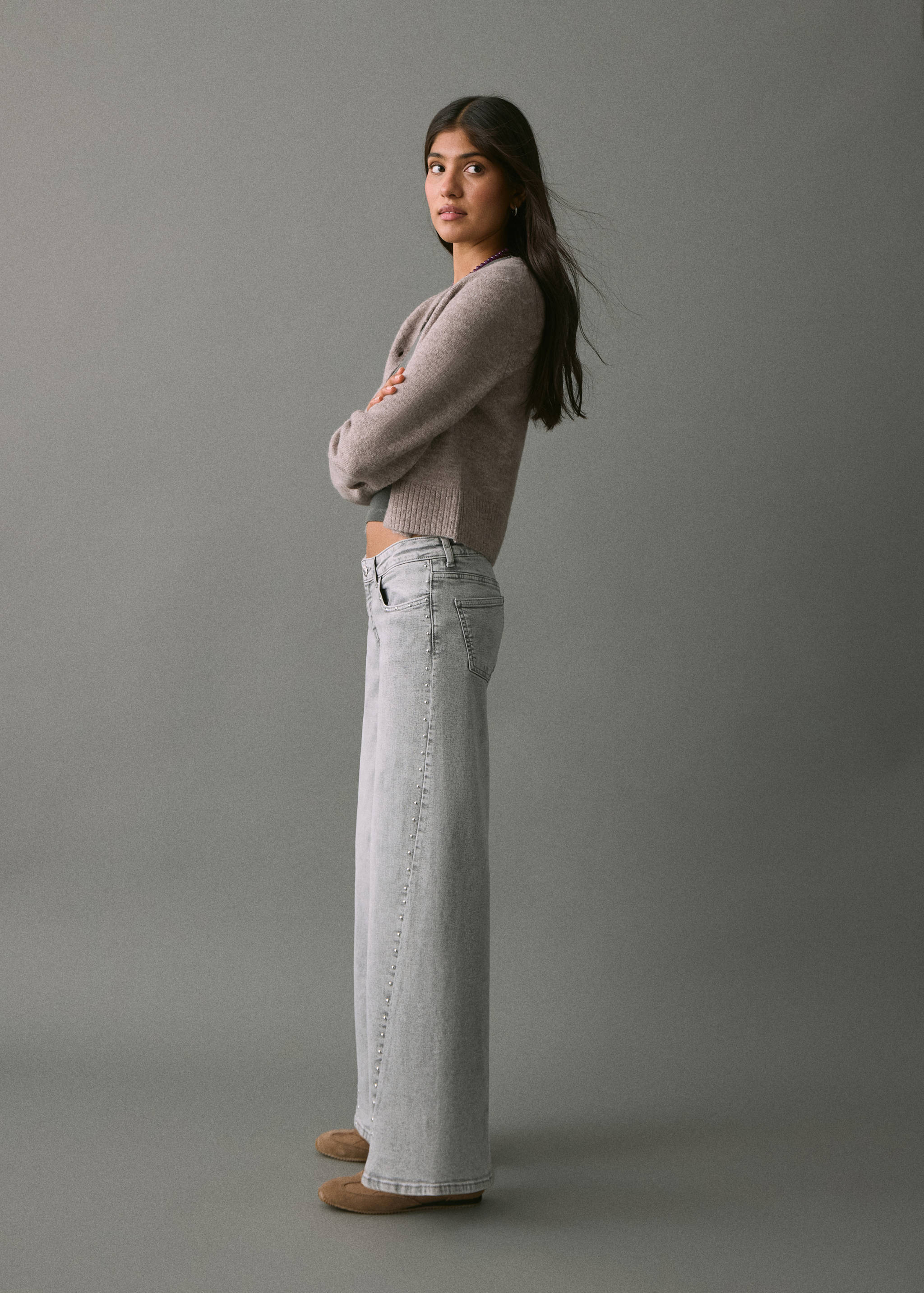 Low-waist studded jeans - Medium plane