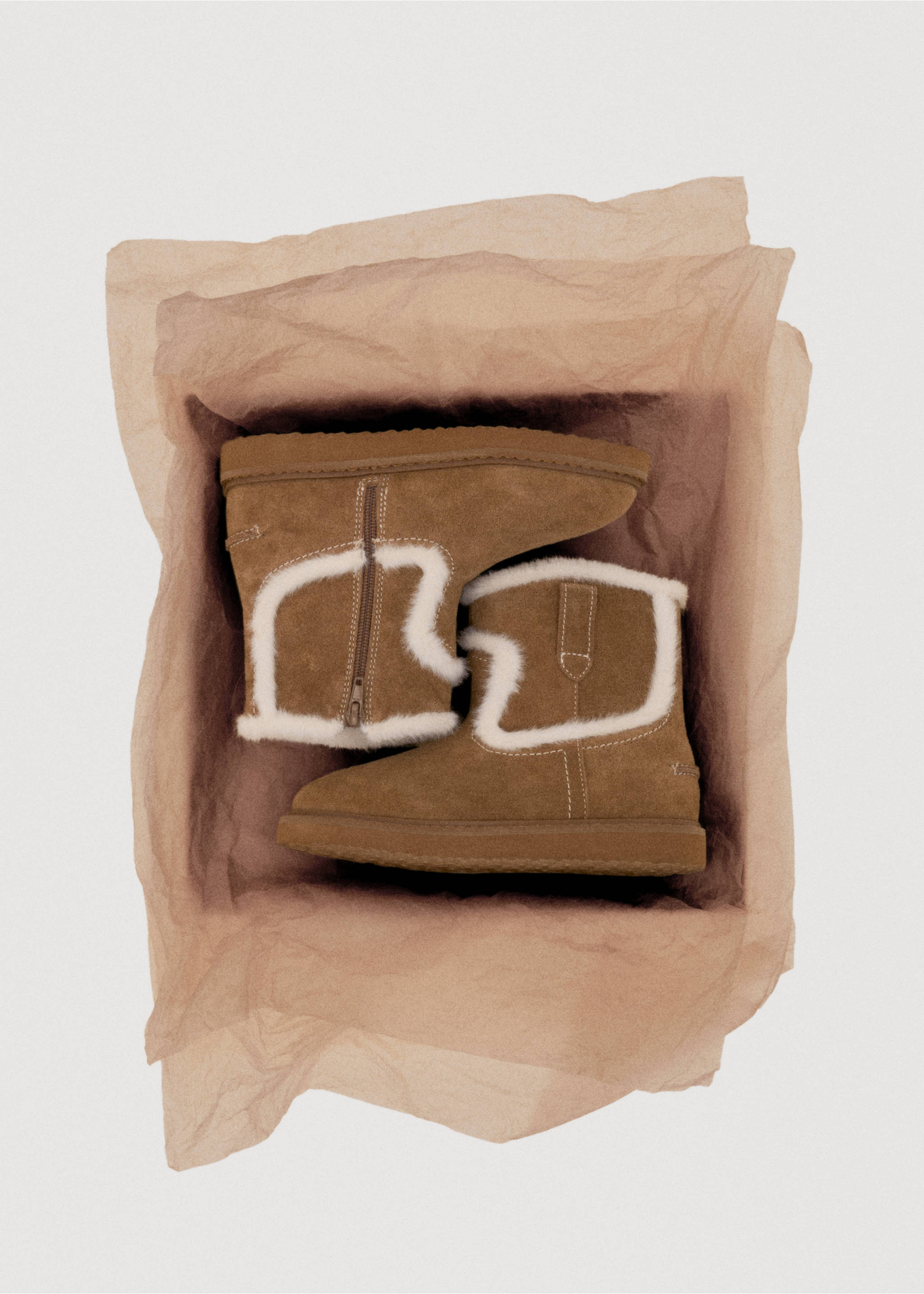 Fur-effect suede ankle boots - Details of the article 7, Medium Brown. Ref: 17027894-00.