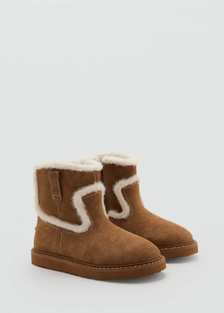 Fur-effect suede ankle boots — Medium Brown