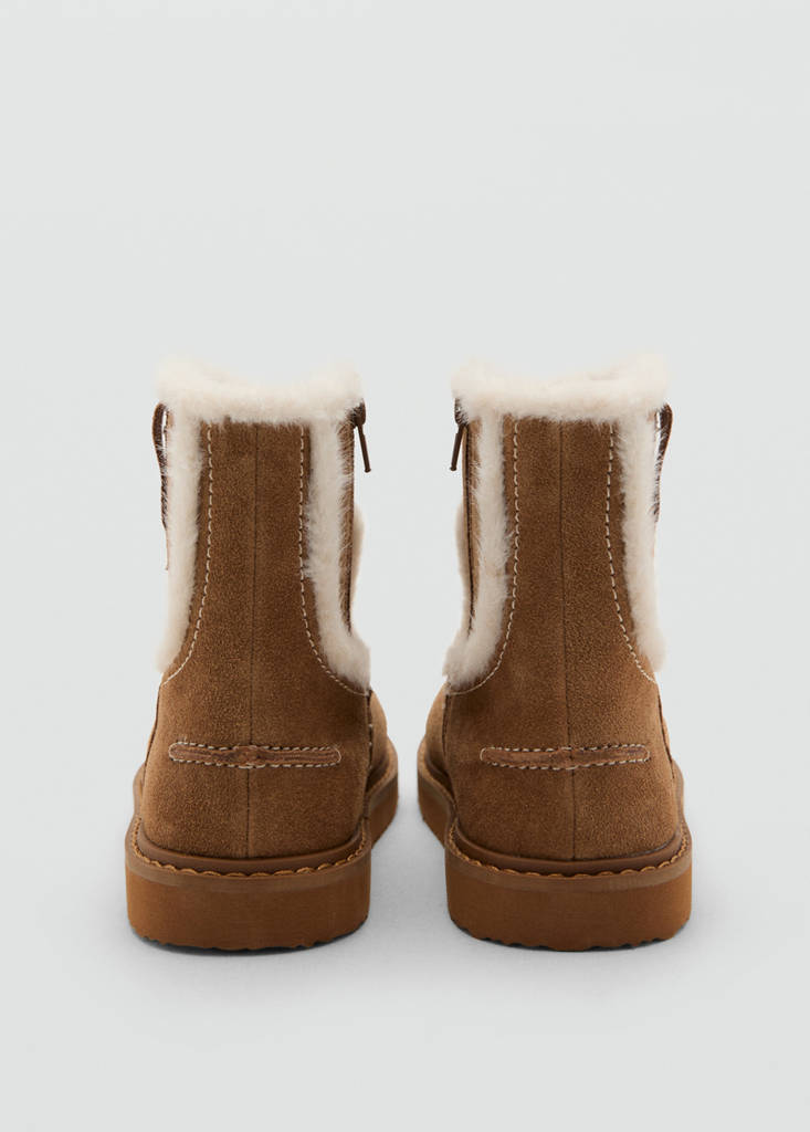 Fur-effect suede ankle boots — Medium Brown