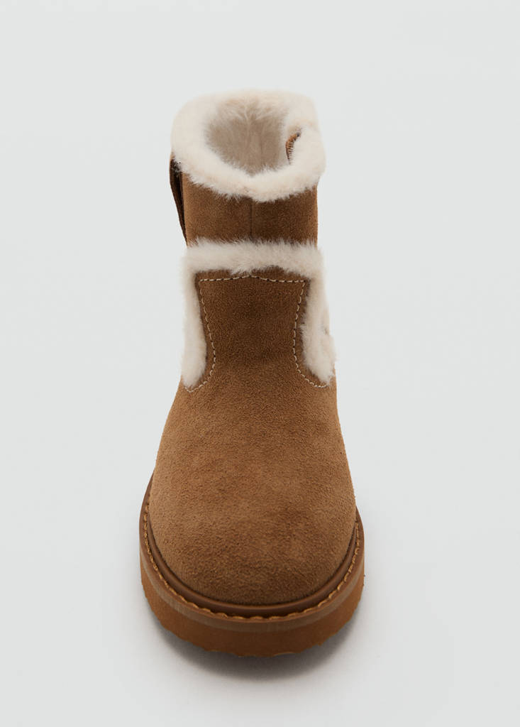 Fur-effect suede ankle boots — Medium Brown