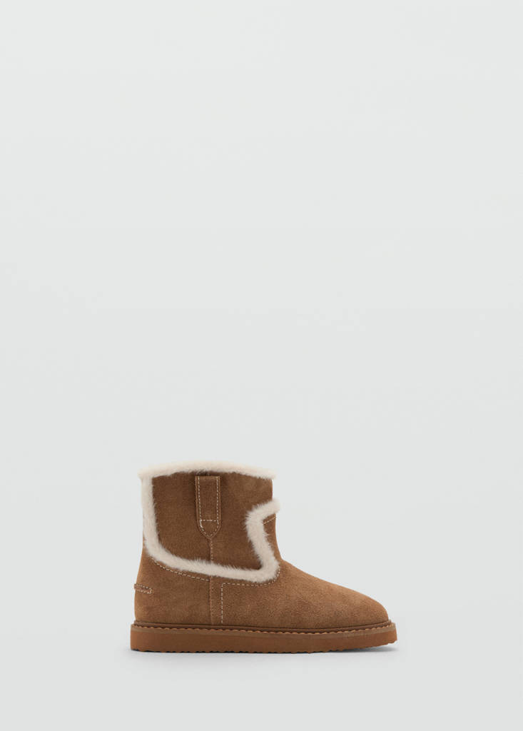 Fur-effect suede ankle boots — Medium Brown