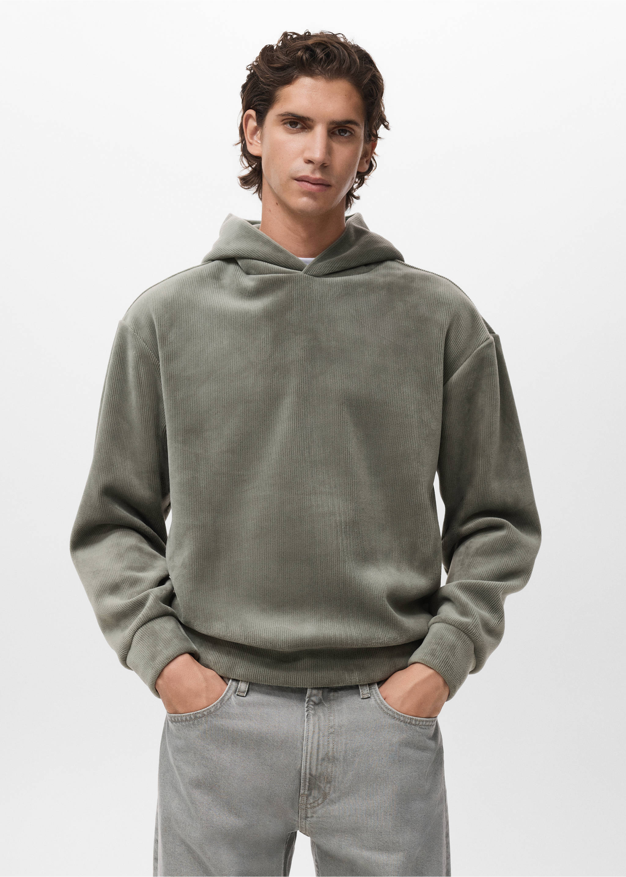 Sudadera capucha pana - Plano medio, Verde pastel. Ref: 17027899-00.