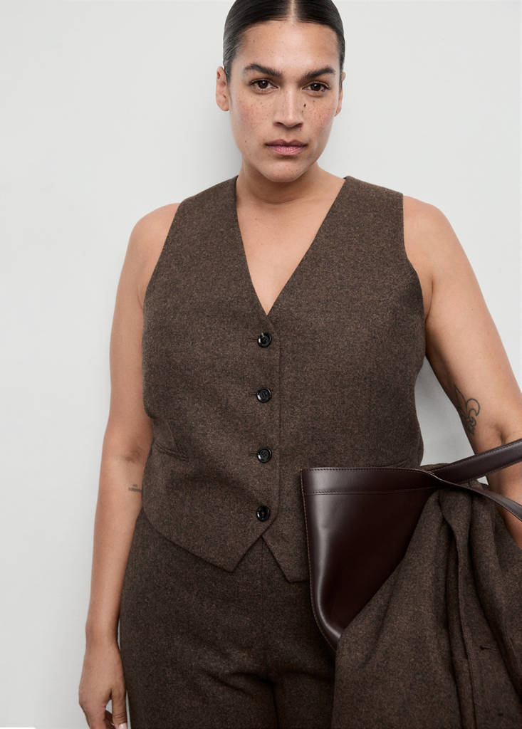 Speckled wool waistcoat — Brown