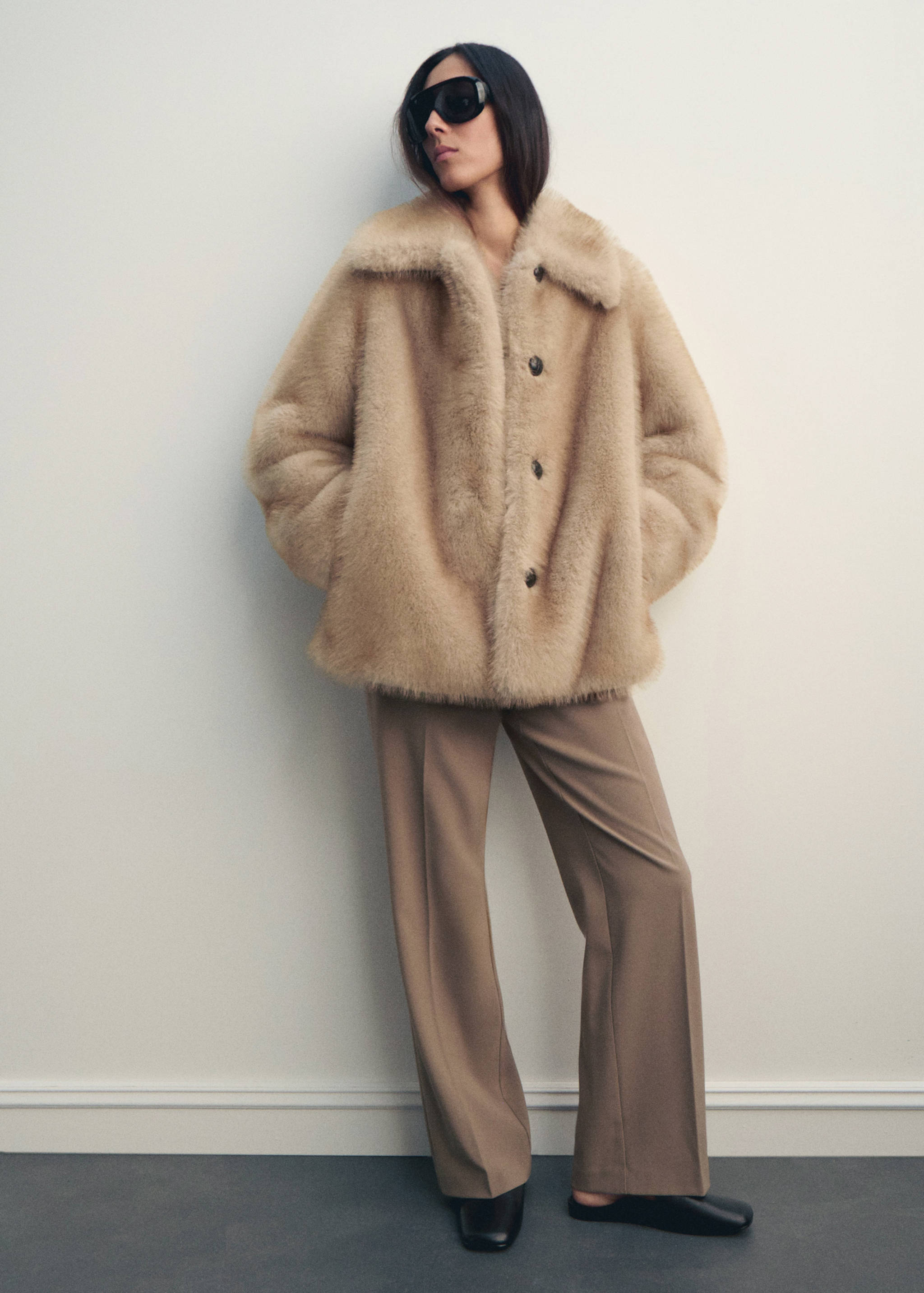 Faux-fur coat with buttons - General plane