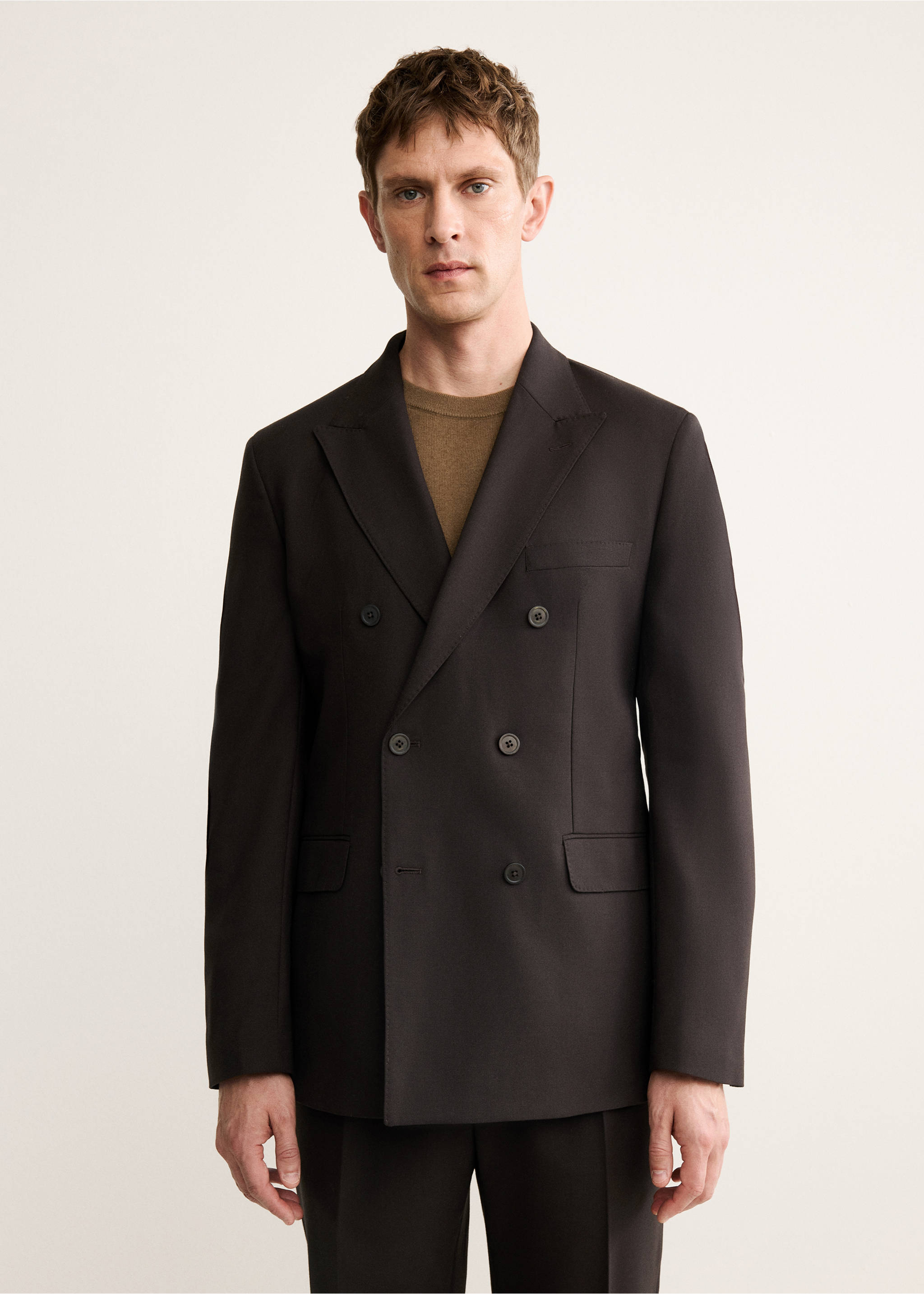 100%意大利羊毛西装双排扣外套 - null, 褐色. Ref: 17028273-00.