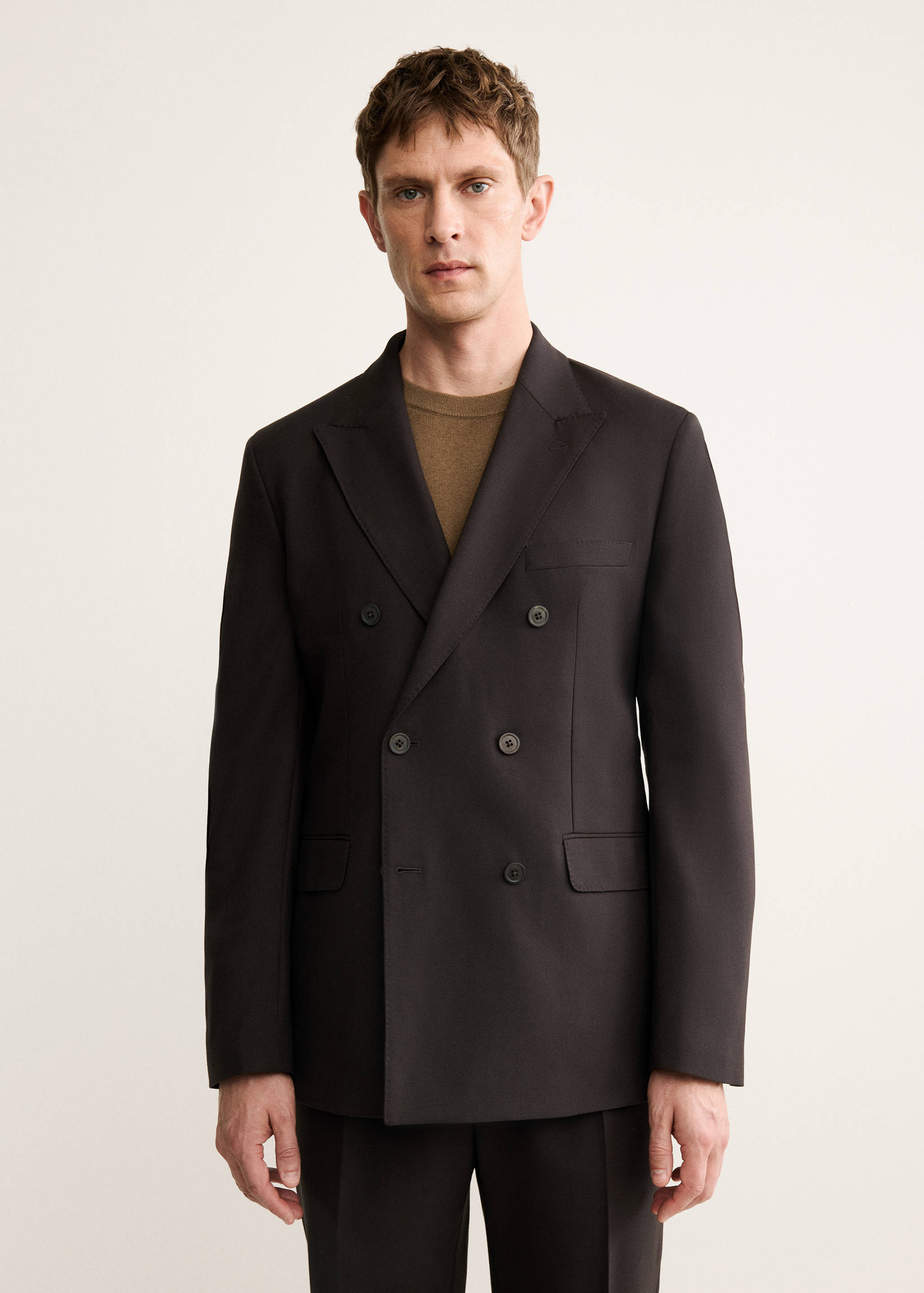 100%意大利羊毛西装双排扣外套 - null
