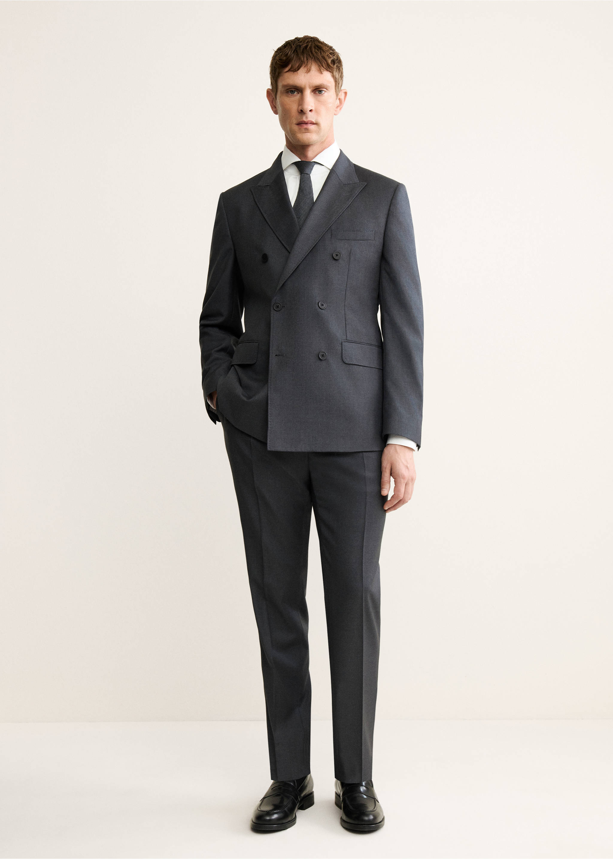 100%羊毛法兰绒双排扣西装外套 - null, 石楠花深灰. Ref: 17028274-00.