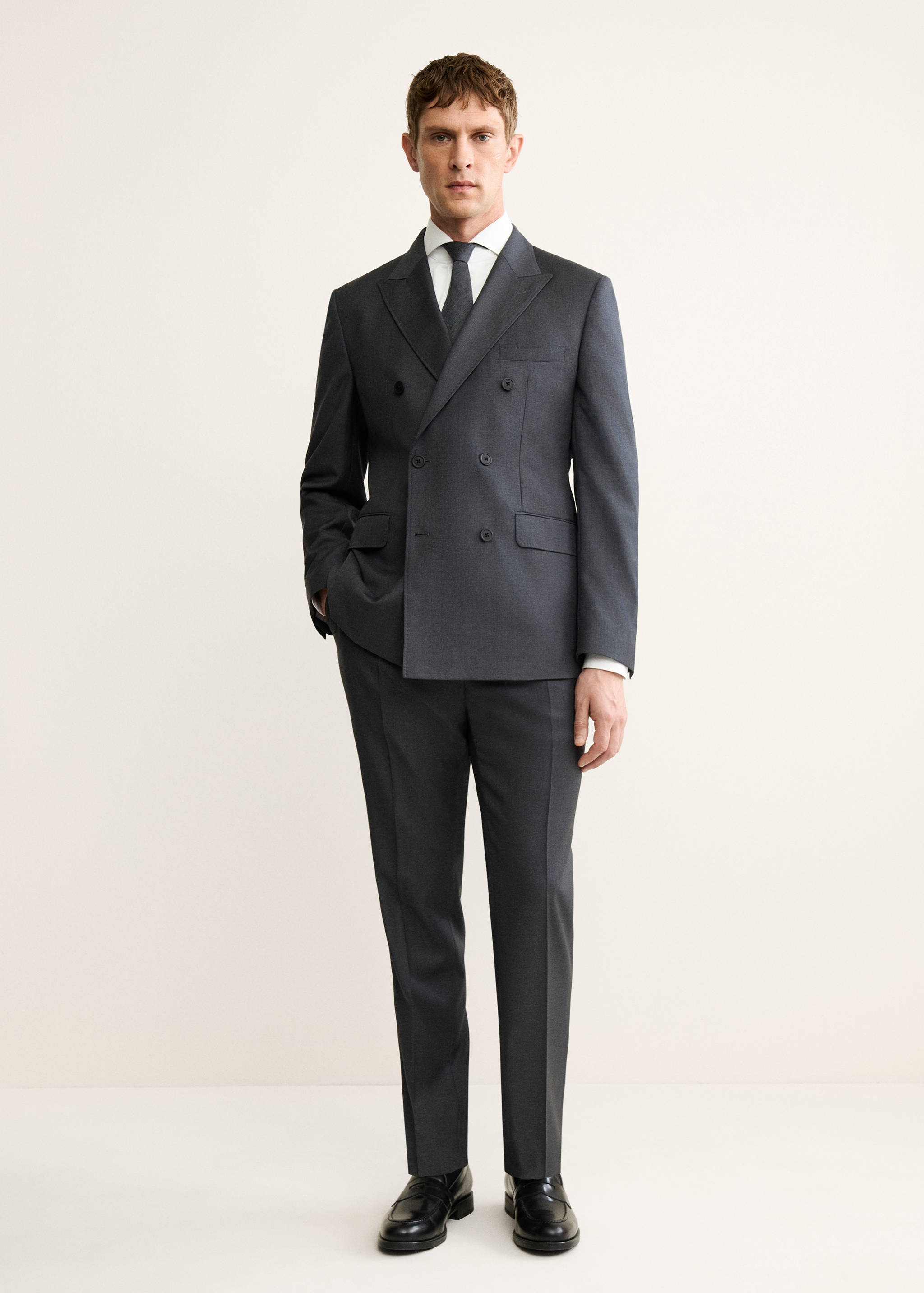 100%羊毛法兰绒双排扣西装外套 - null