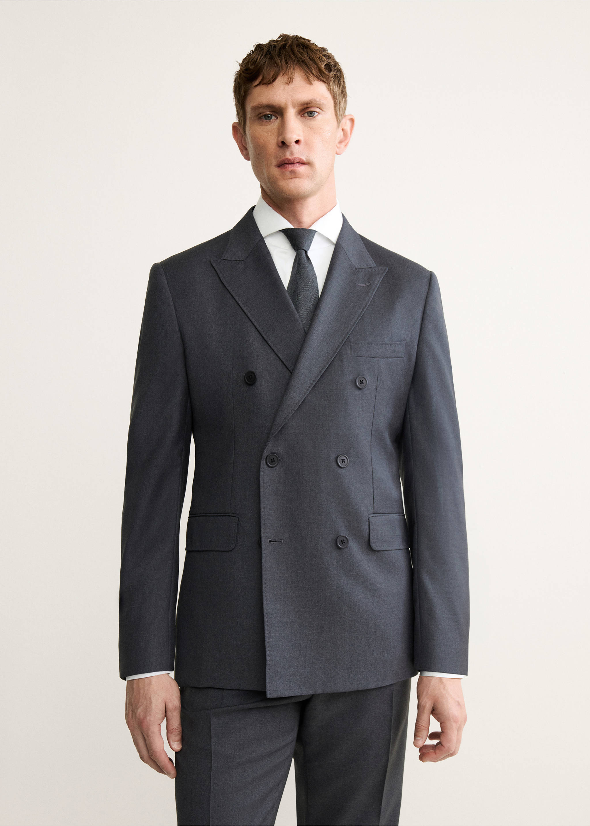 100%羊毛法兰绒双排扣西装外套 - null, 石楠花深灰. Ref: 17028274-00.