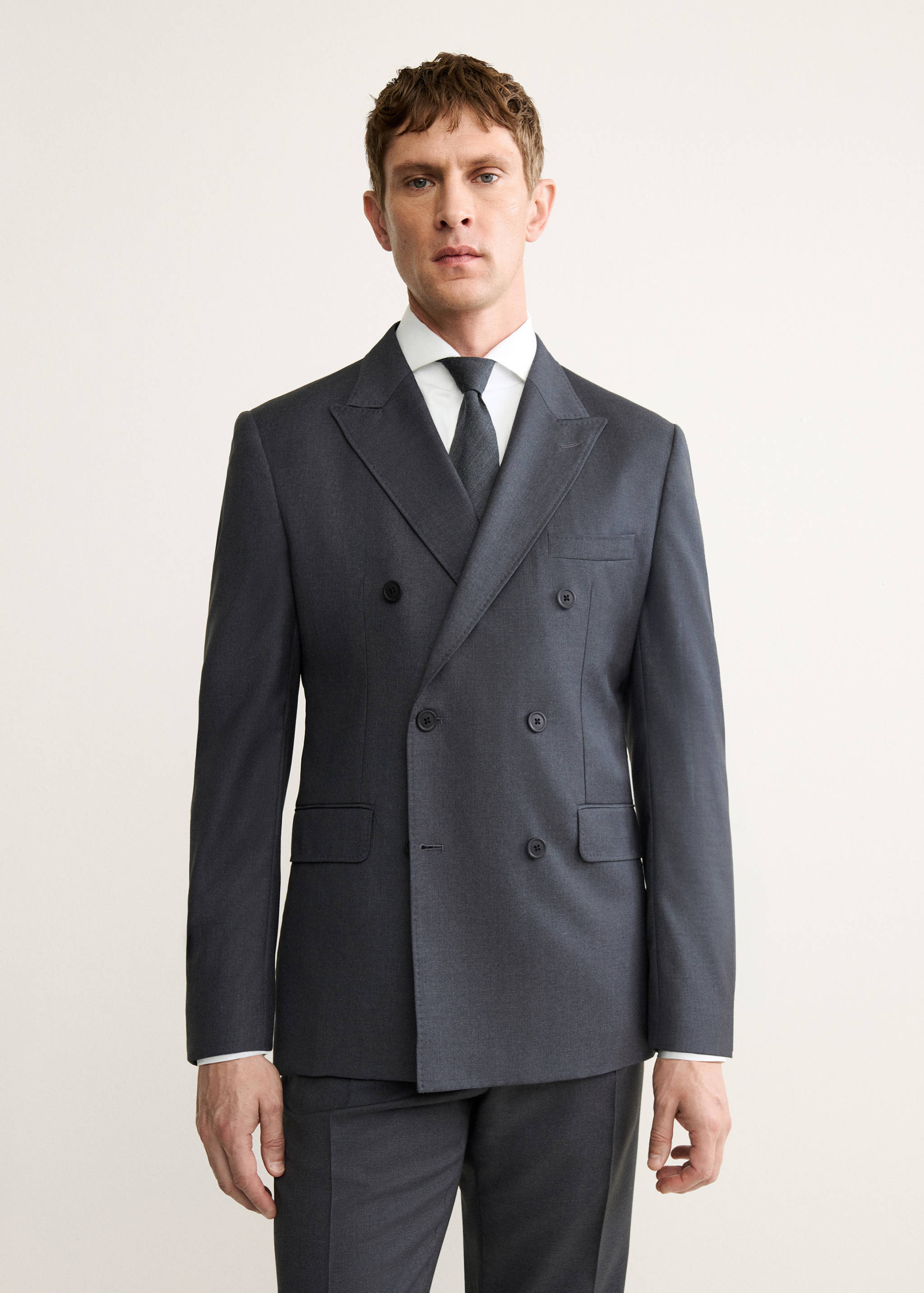 100%羊毛法兰绒双排扣西装外套 - null