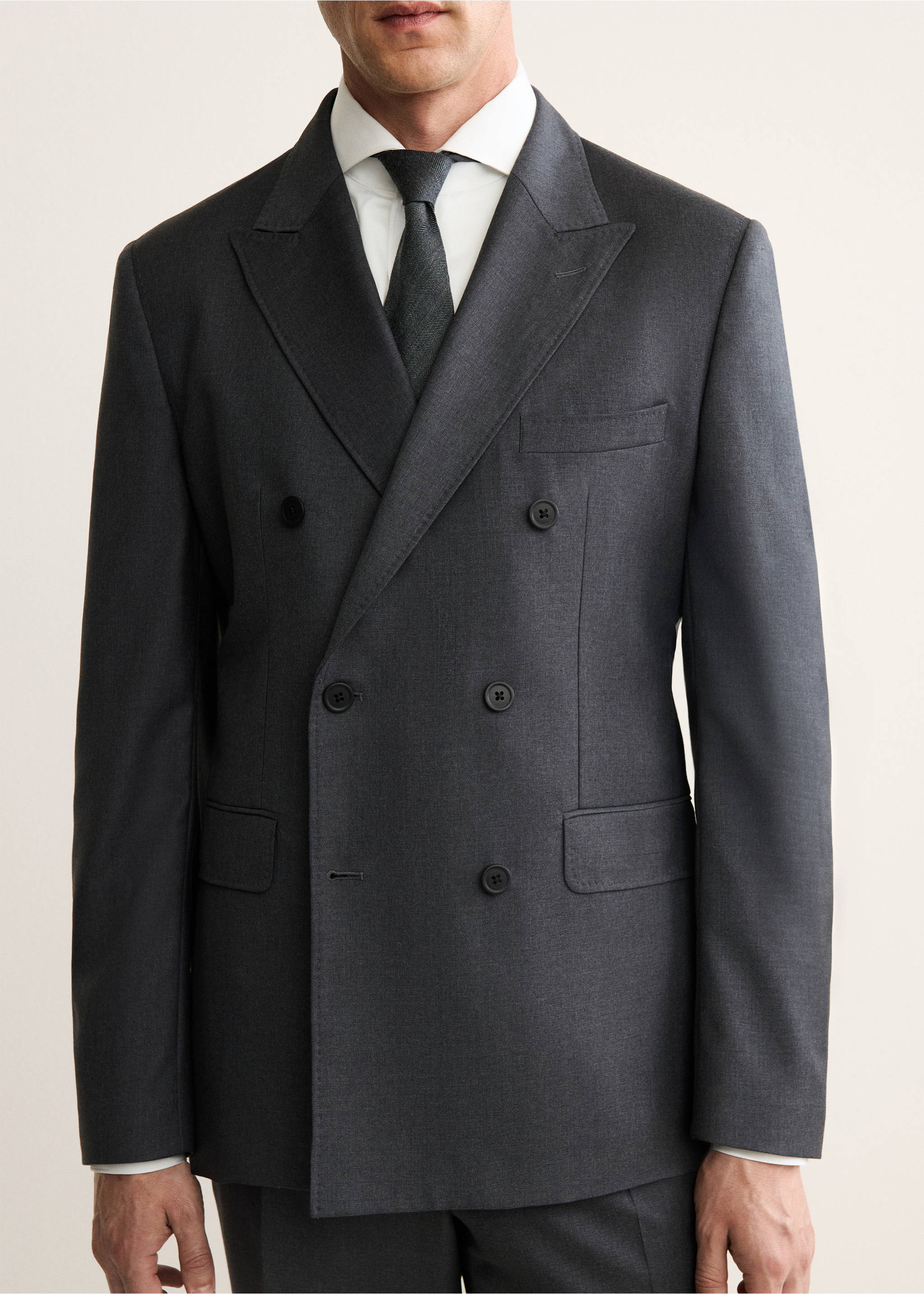 100%羊毛法兰绒双排扣西装外套 - null, 石楠花深灰. Ref: 17028274-00.