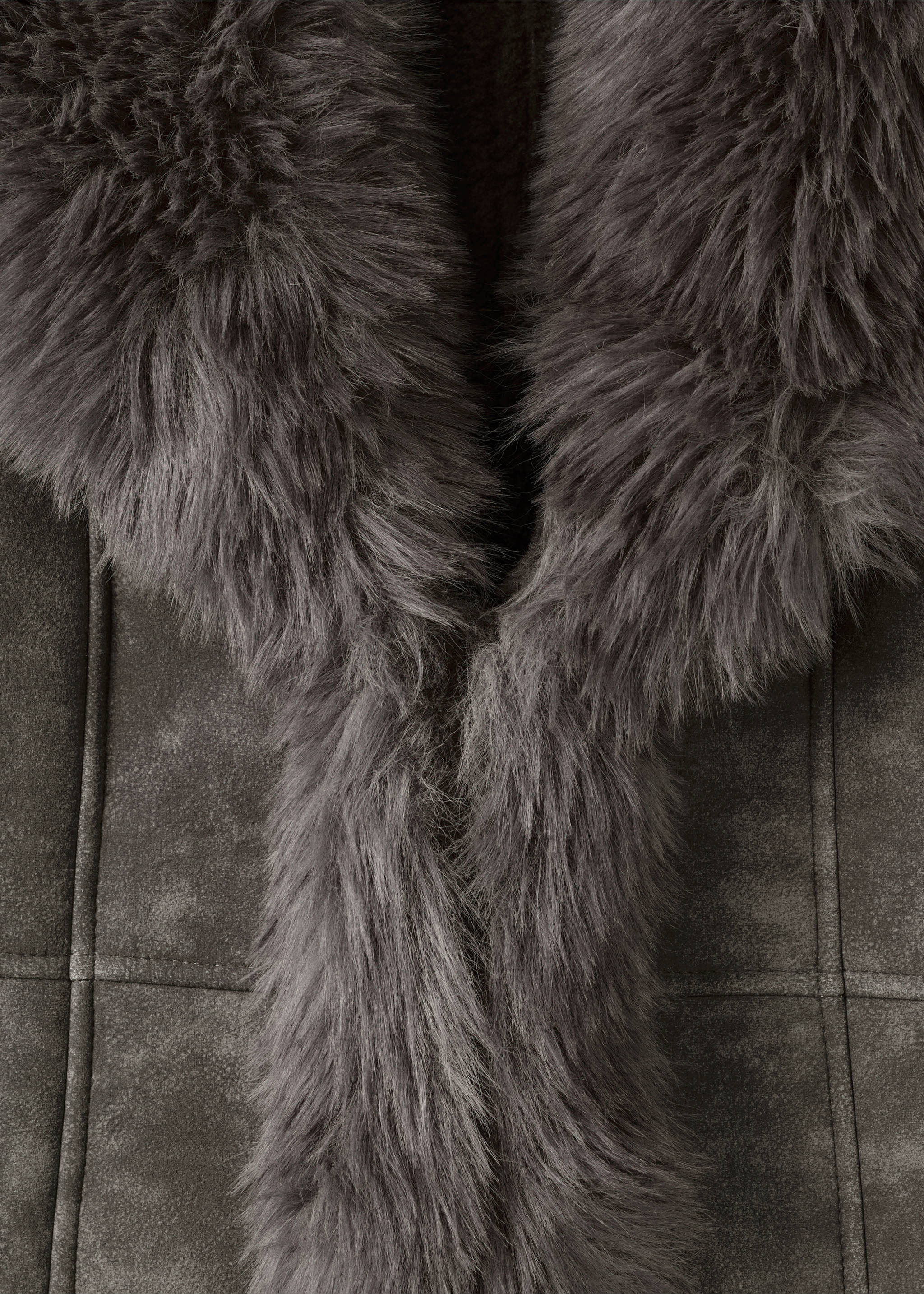 Veste effet daim et fausse fourrure - Détail de l'article 8, Gris. Ref: 17028635-00.