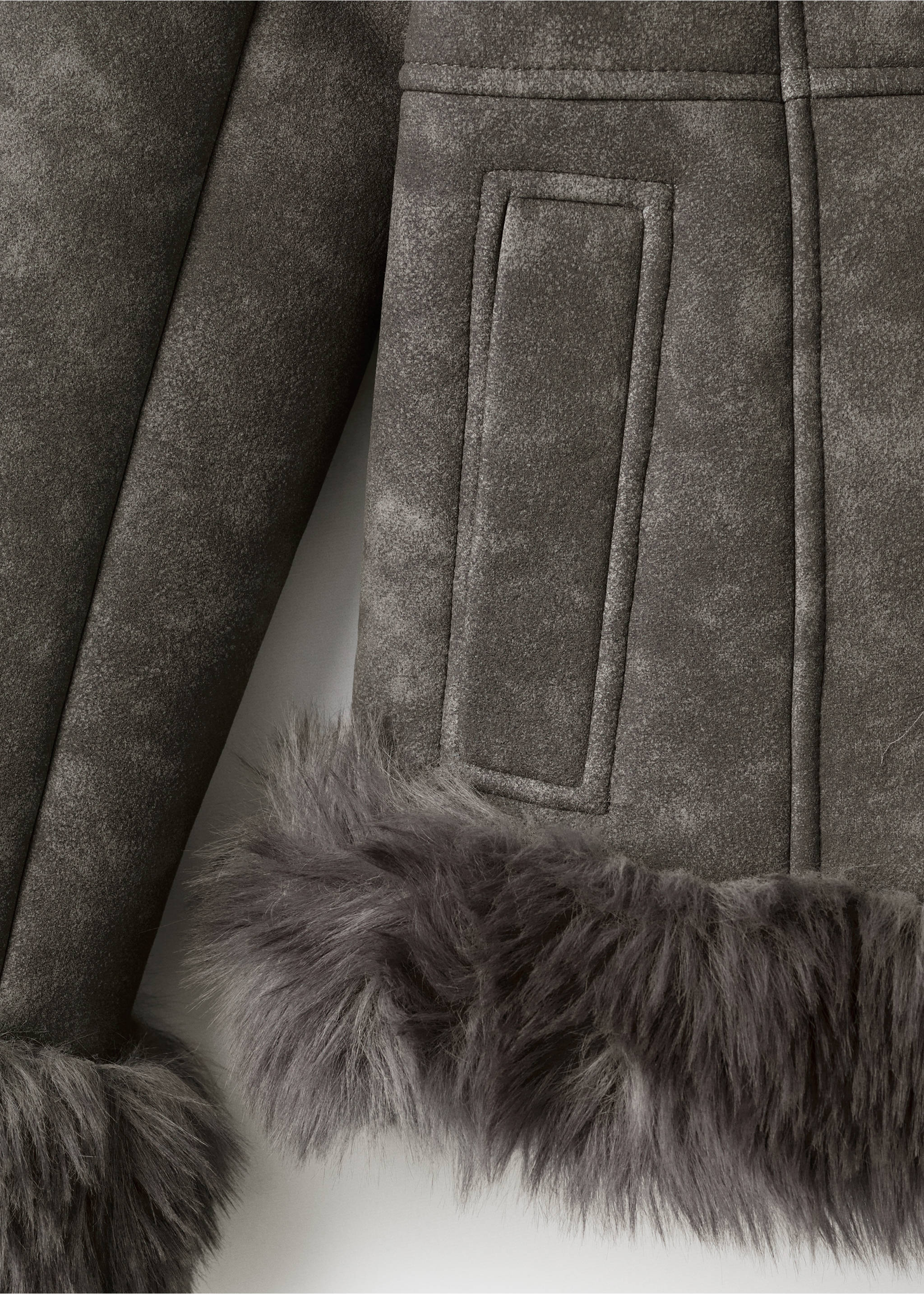 Veste effet daim et fausse fourrure - Détail de l'article 0, Gris. Ref: 17028635-00.