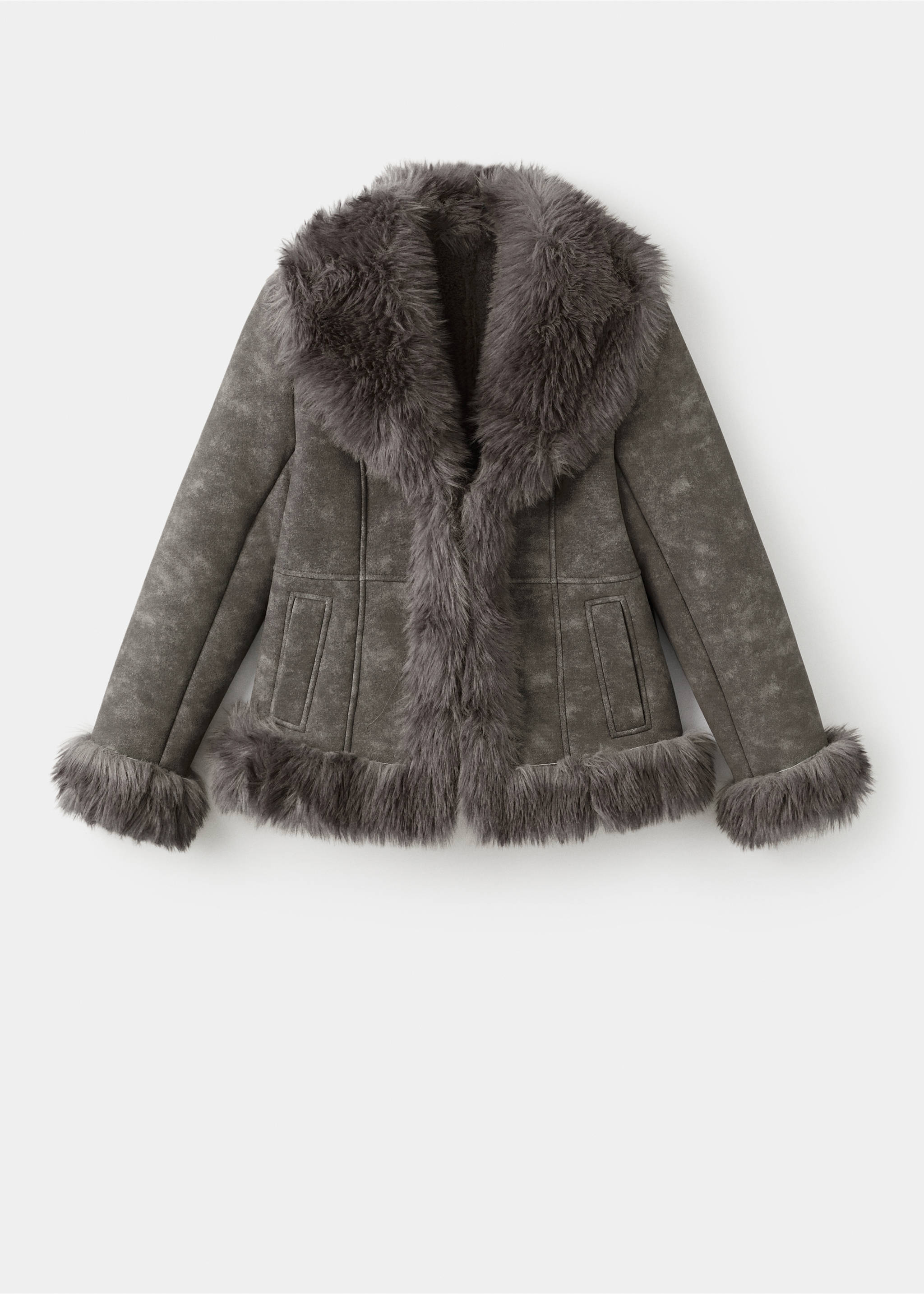Suede-effect faux-fur jacket - Article without model, Grey. Ref: 17028635-00.