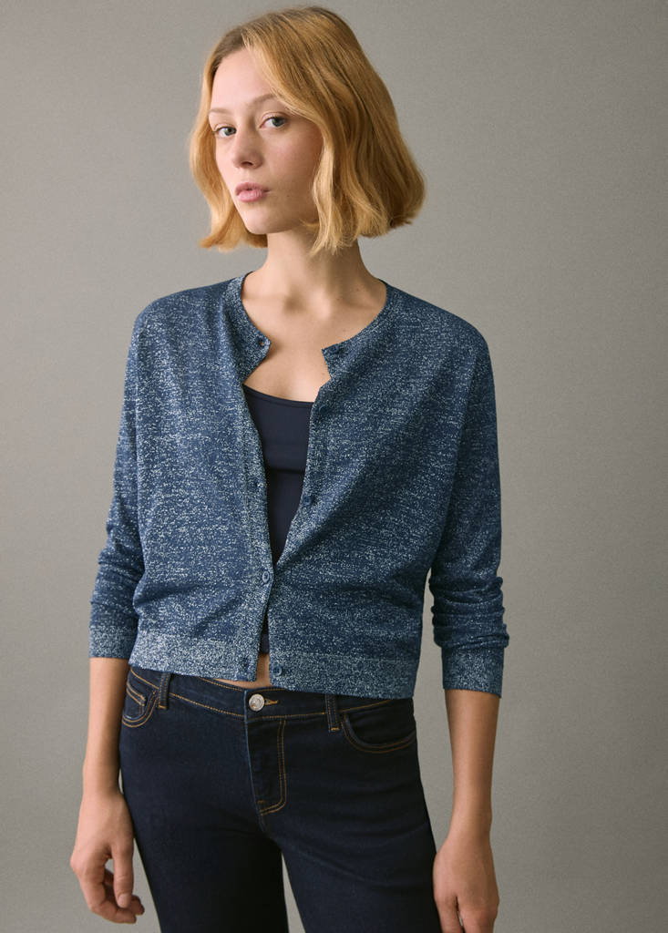 Lurex knitted cardigan — Navy