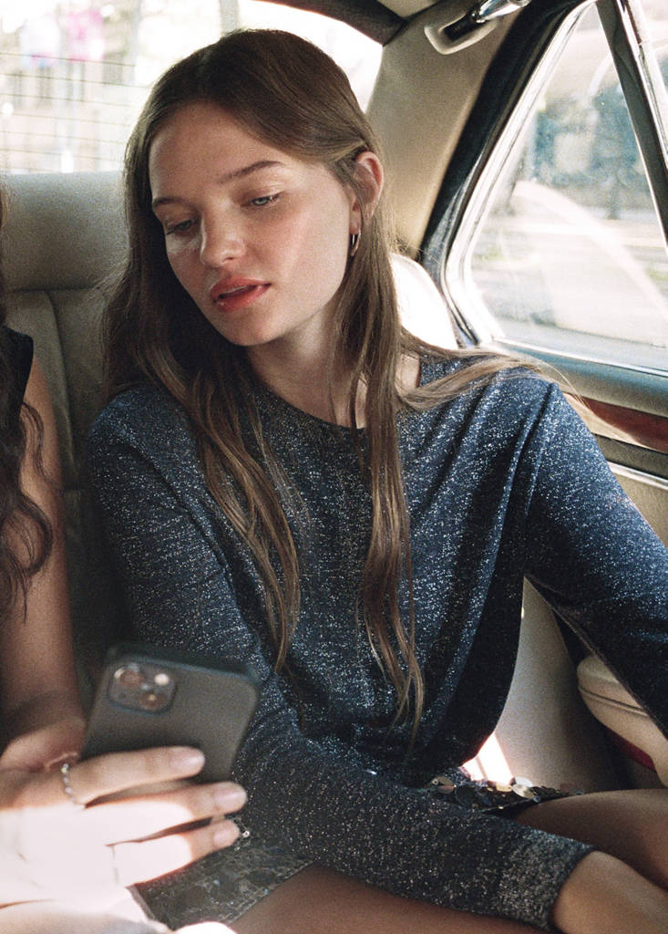 Lurex knitted cardigan — Navy