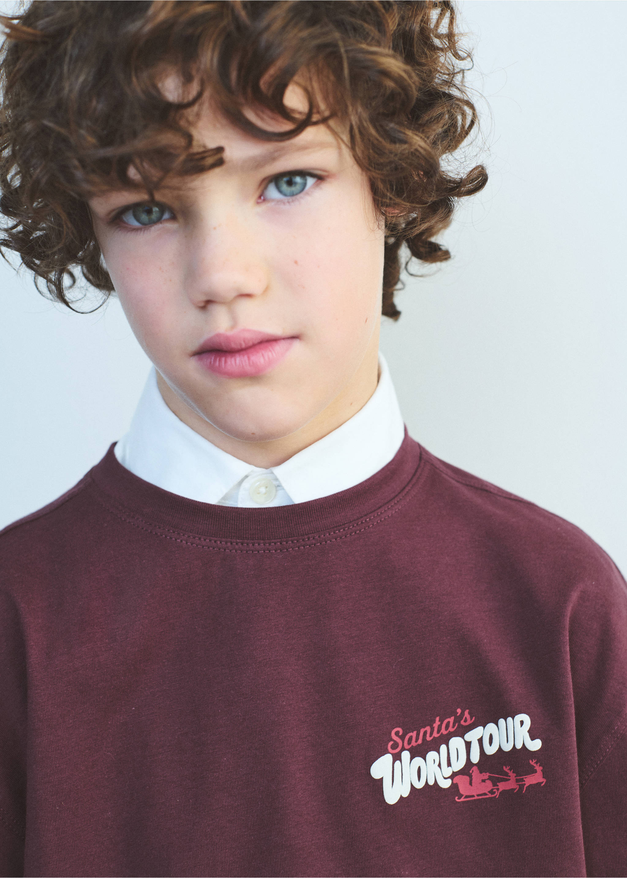 Christmas-print t-shirt - Details of the article 3, Maroon. Ref: 17029101-00.