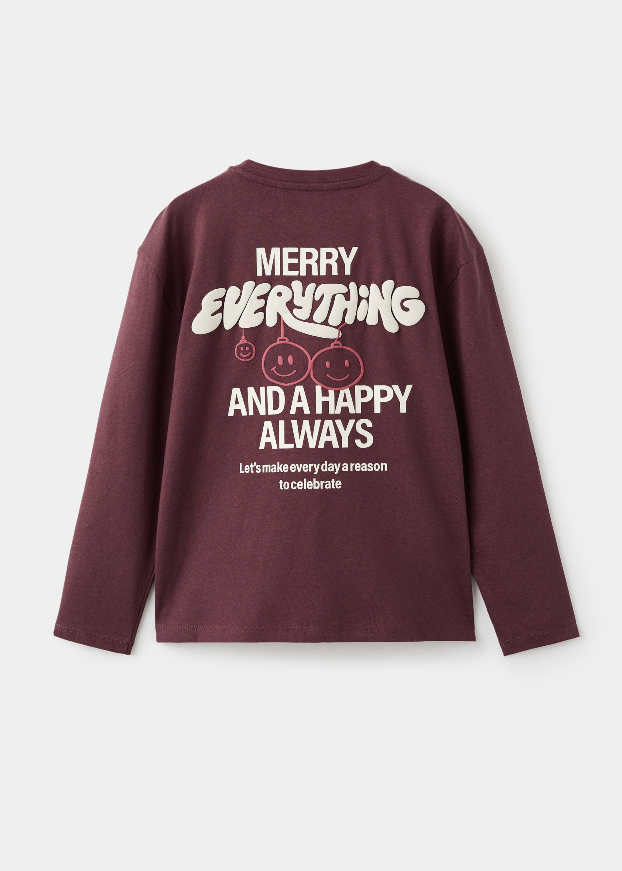 Christmas-print t-shirt - Reverse of the article, Maroon. Ref: 17029101-00.