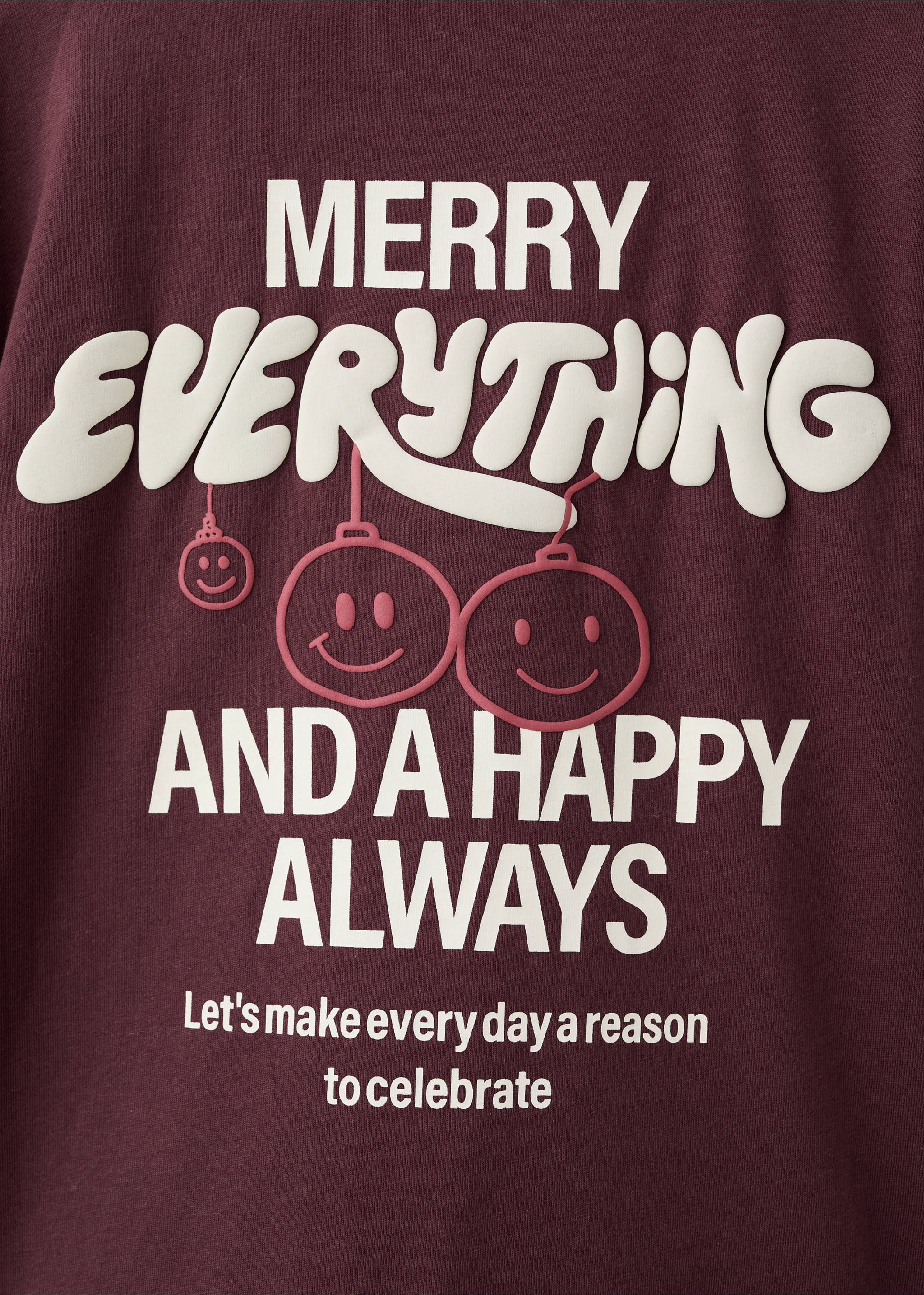 Christmas-print t-shirt - Details of the article 0, Maroon. Ref: 17029101-00.
