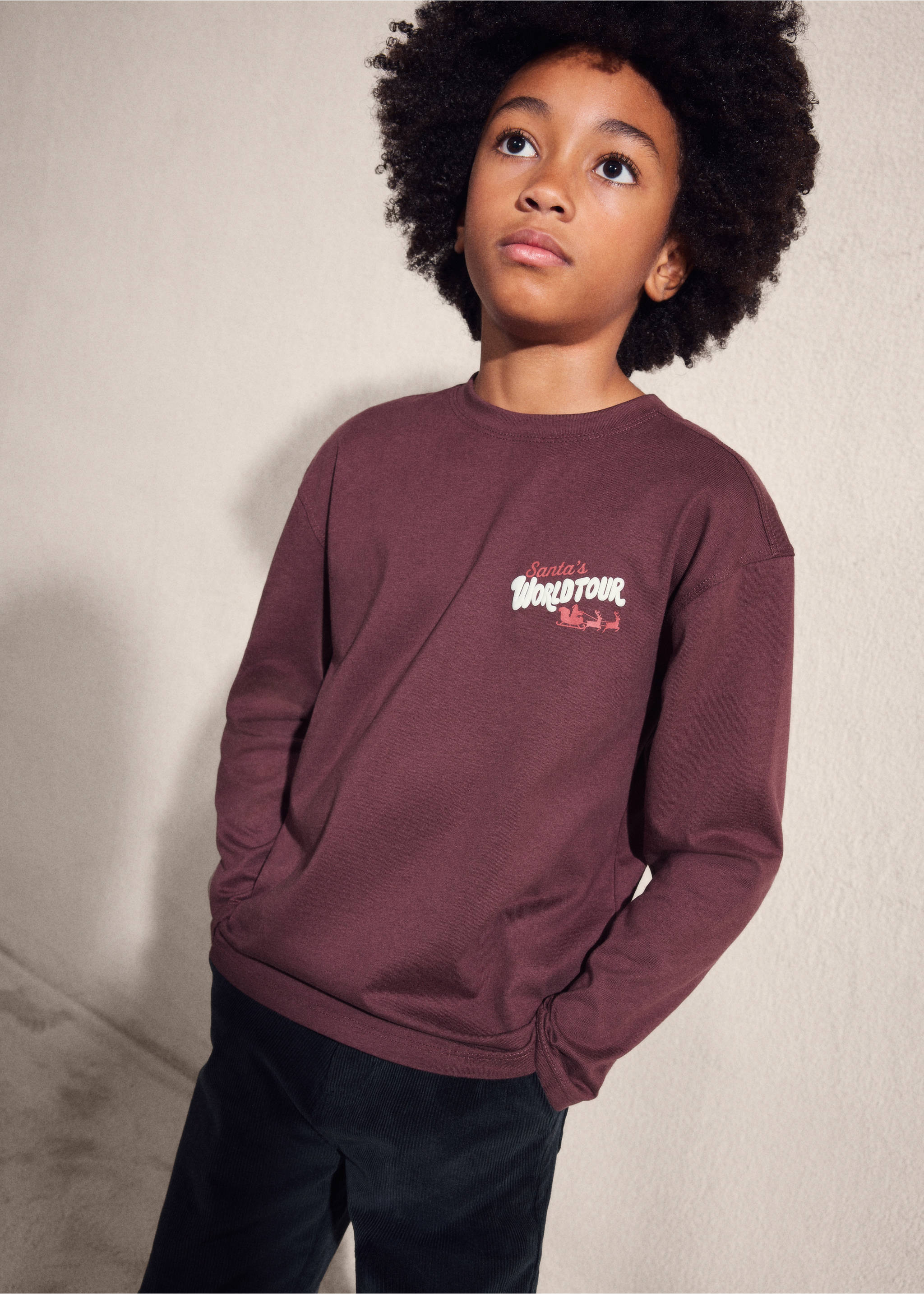 Christmas-print t-shirt - Details of the article 5, Maroon. Ref: 17029101-00.