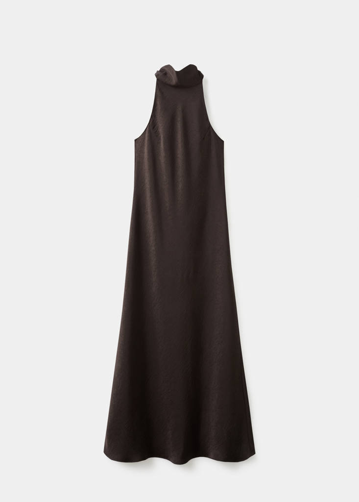 Satin dress with creased effect — Chocolate