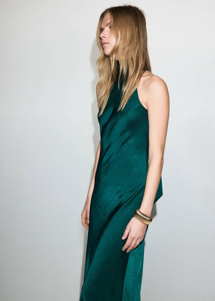 Satin dress with creased effect — Green