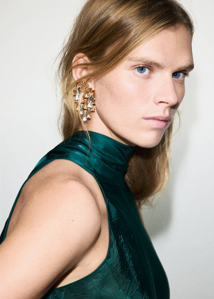 Satin dress with creased effect — Green