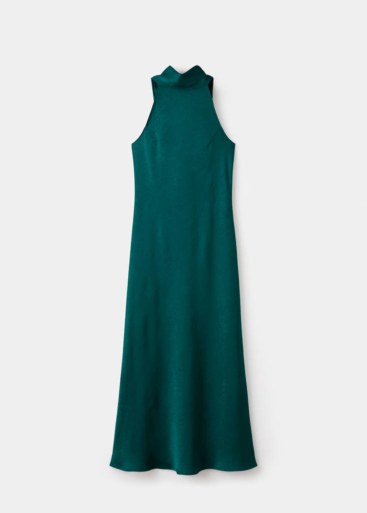 Satin dress with creased effect — Green