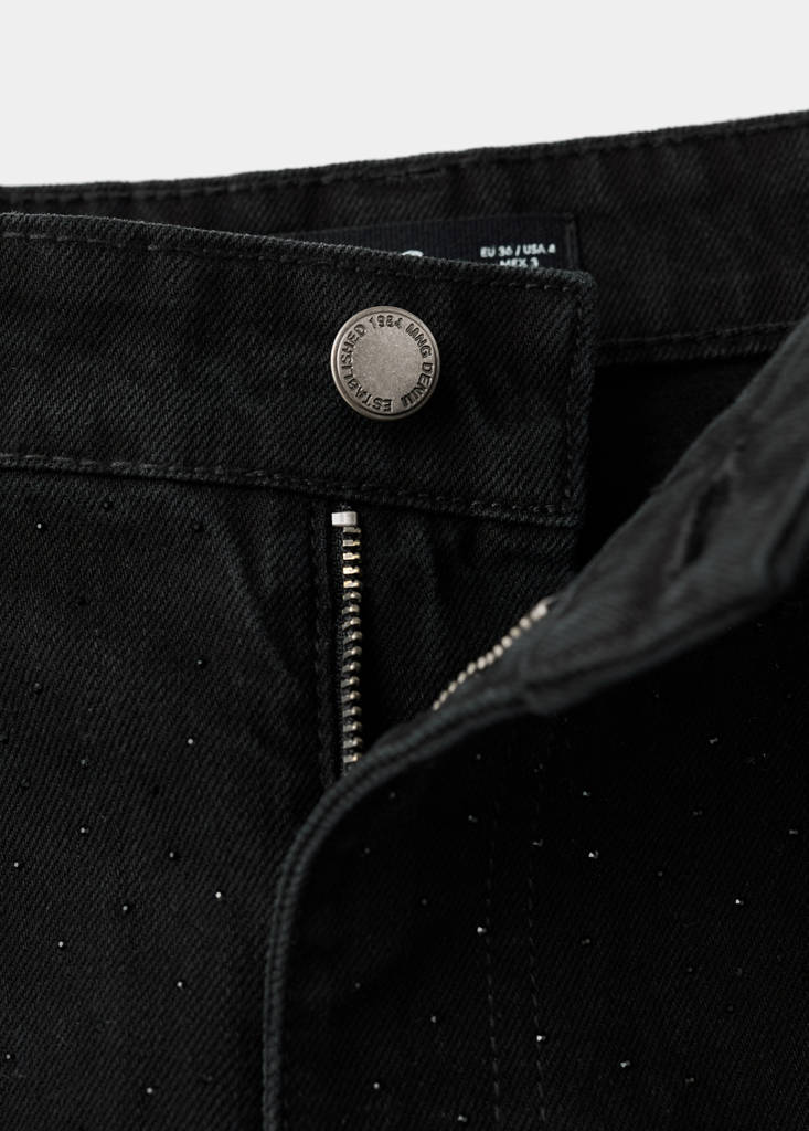 Wide leg jeans with rhinestones — Black denim