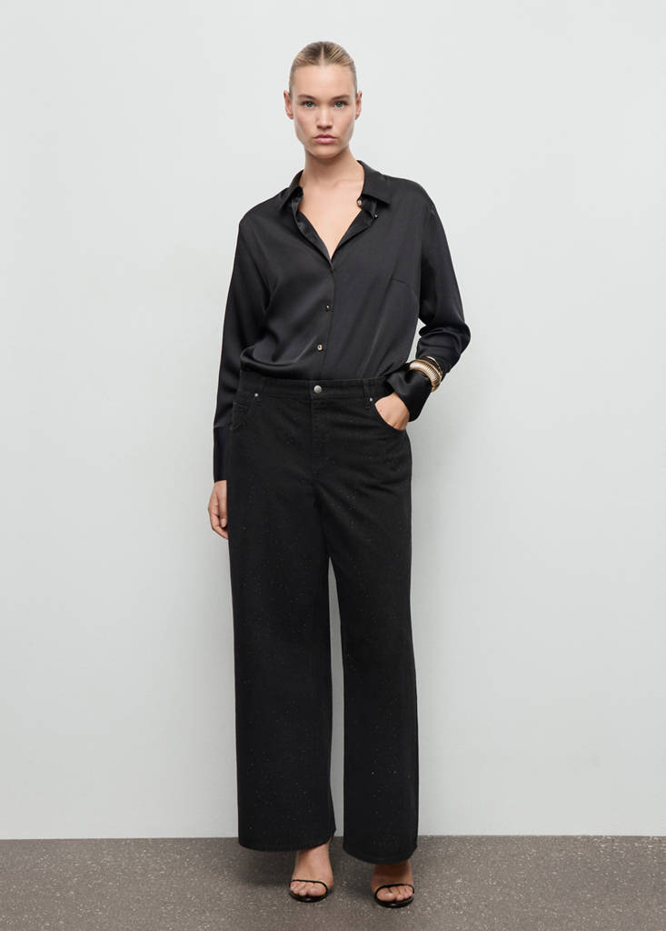Wide leg jeans with rhinestones — Black denim
