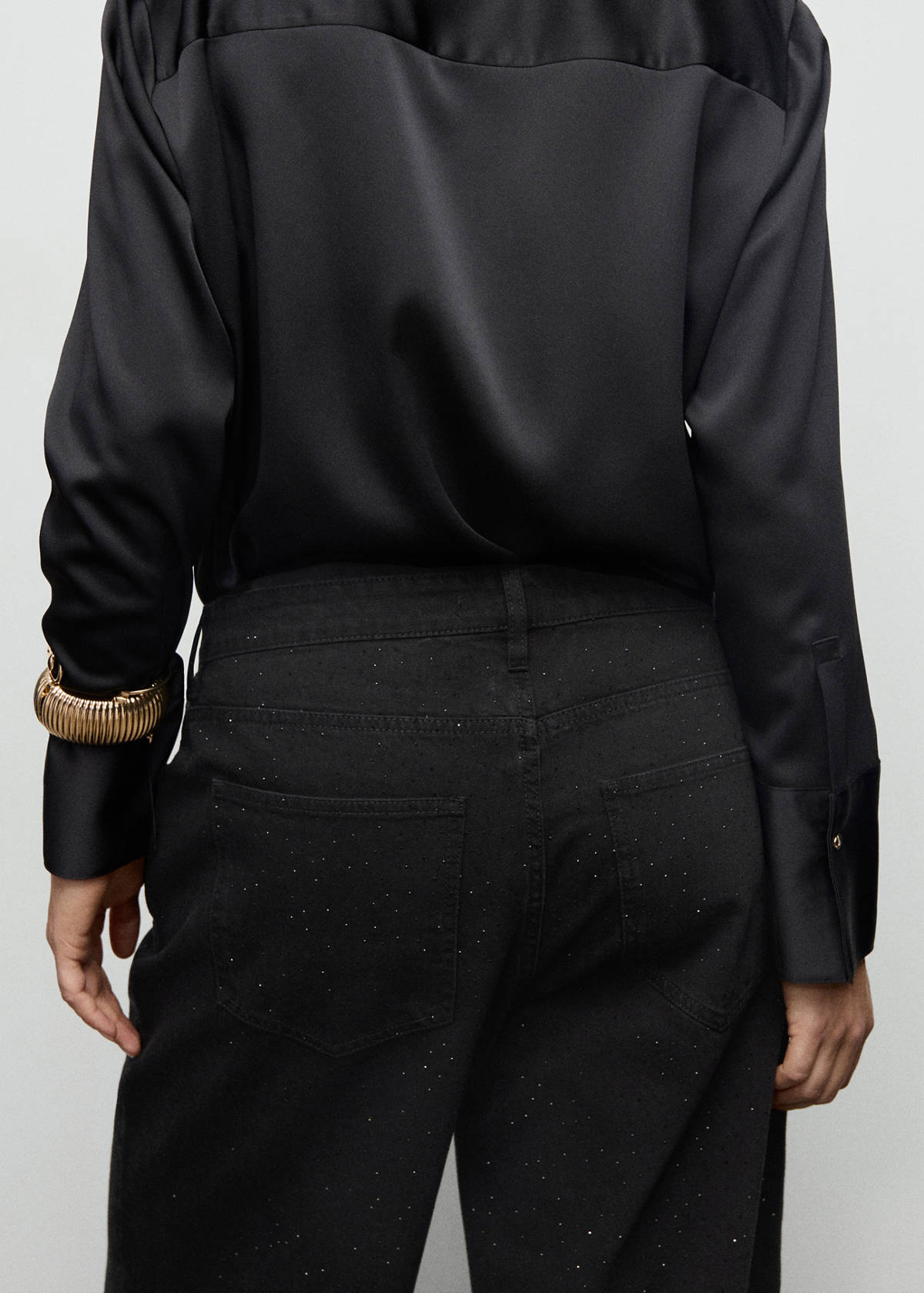 Wide leg jeans with rhinestones — Black denim