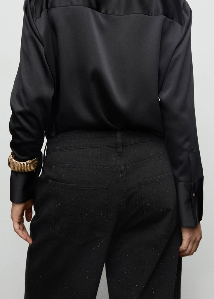 Wide leg jeans with rhinestones — Black denim