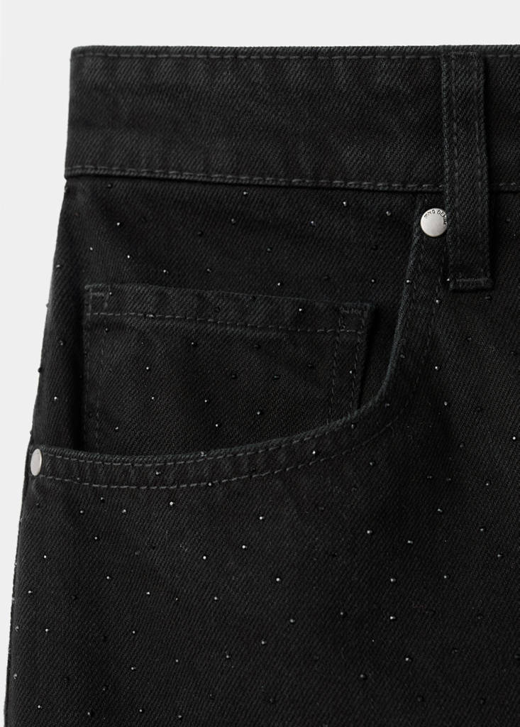 Wide leg jeans with rhinestones — Black denim