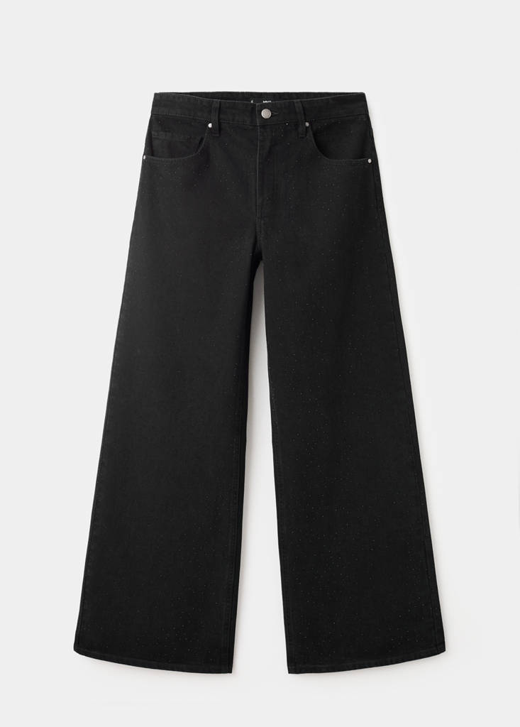 Wide leg jeans with rhinestones — Black denim