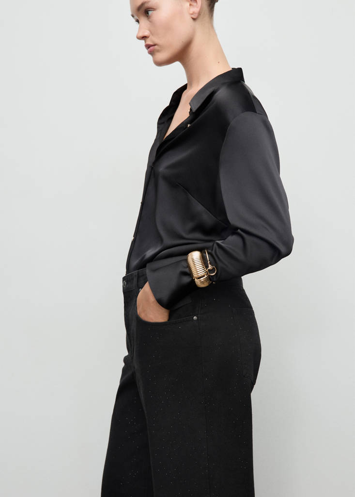 Wide leg jeans with rhinestones — Black denim