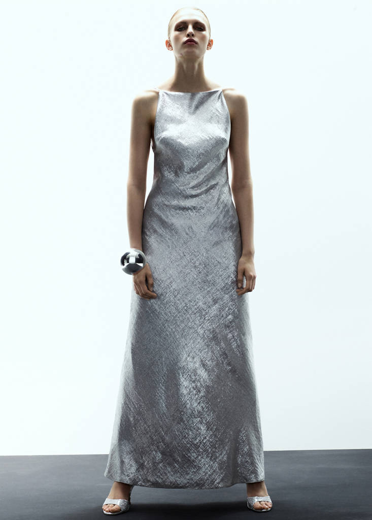 MANGO - Robe métallisée dos nu argent - L