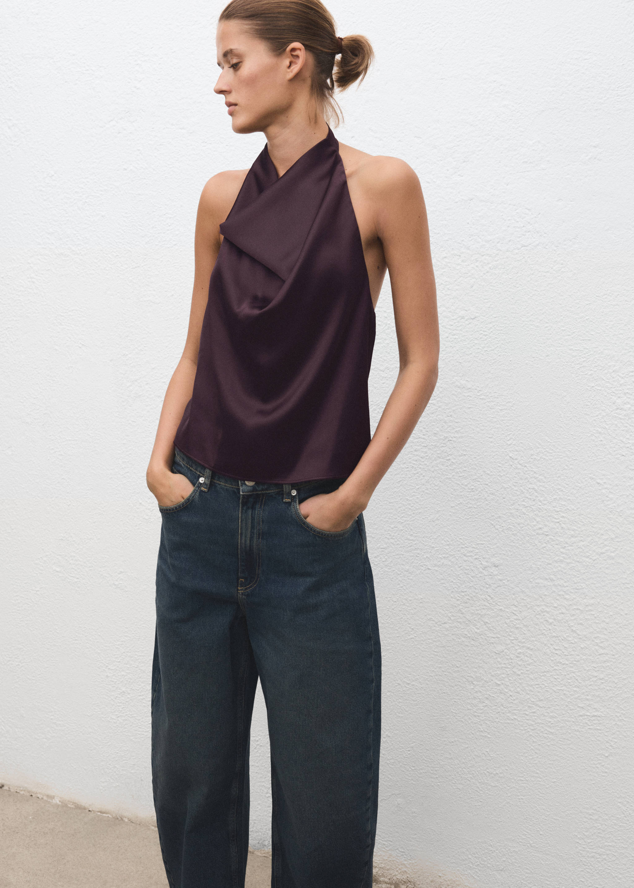 Draped neck satin top - Medium plane