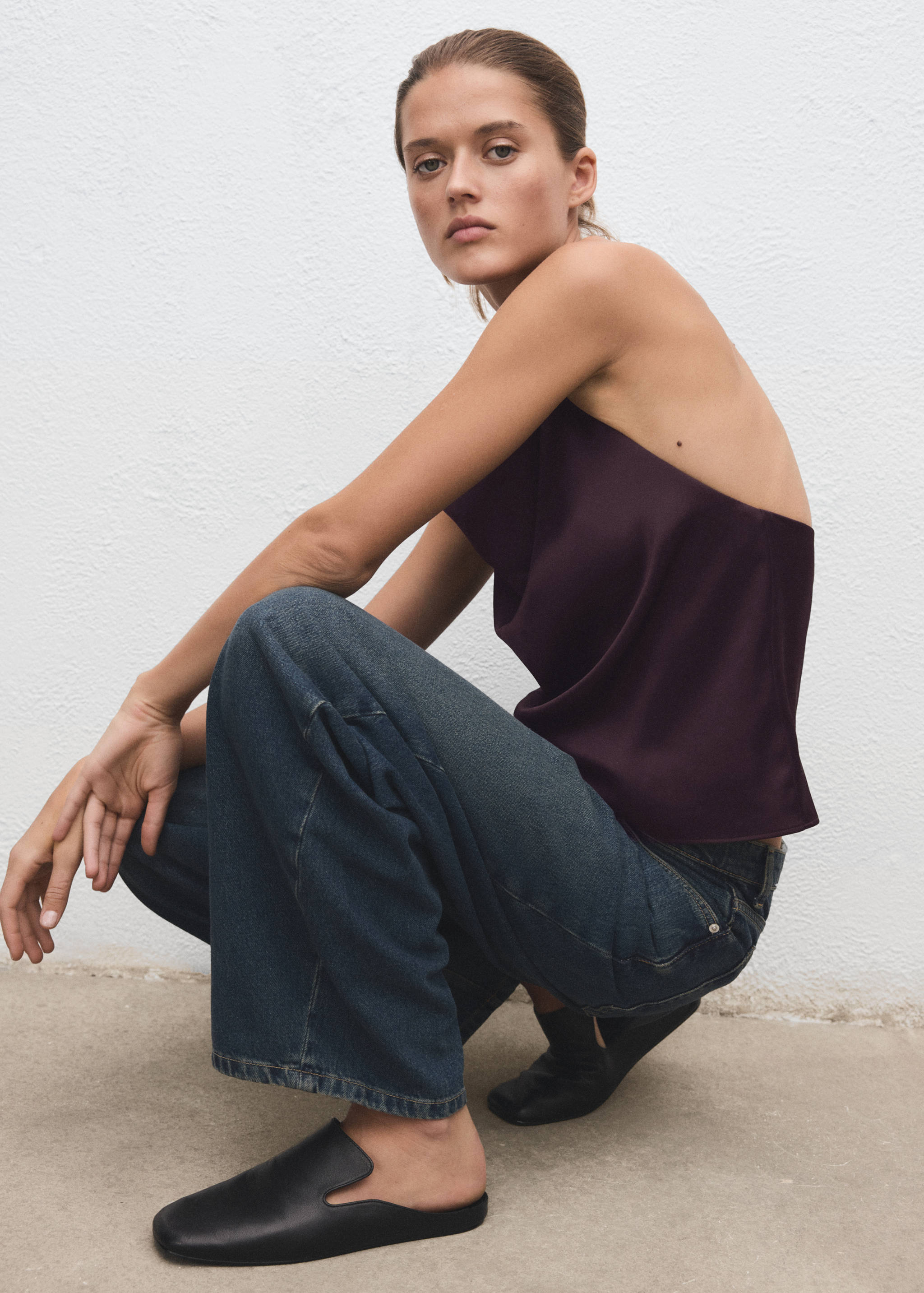 Draped neck satin top - Details of the article 2