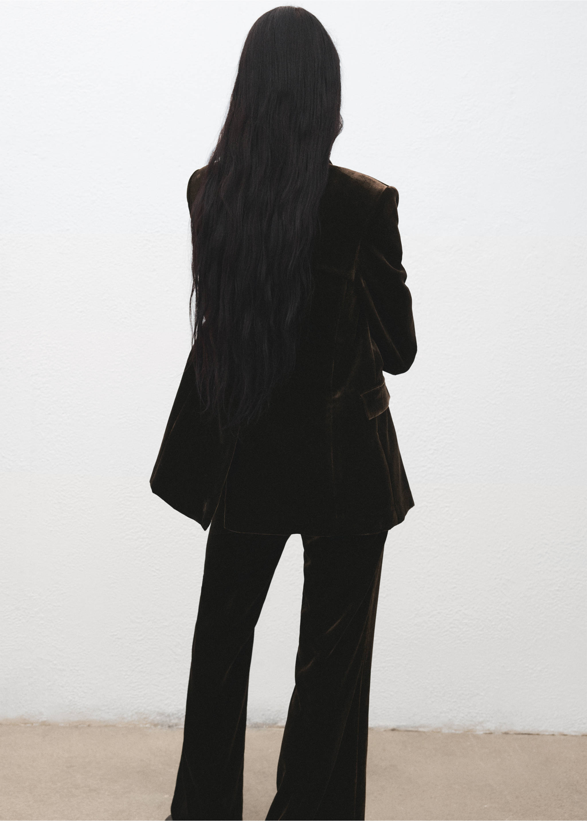 Blazer costume en velours double boutonnage - Verso de l’article, Chocolat. Ref: 17029407-00.