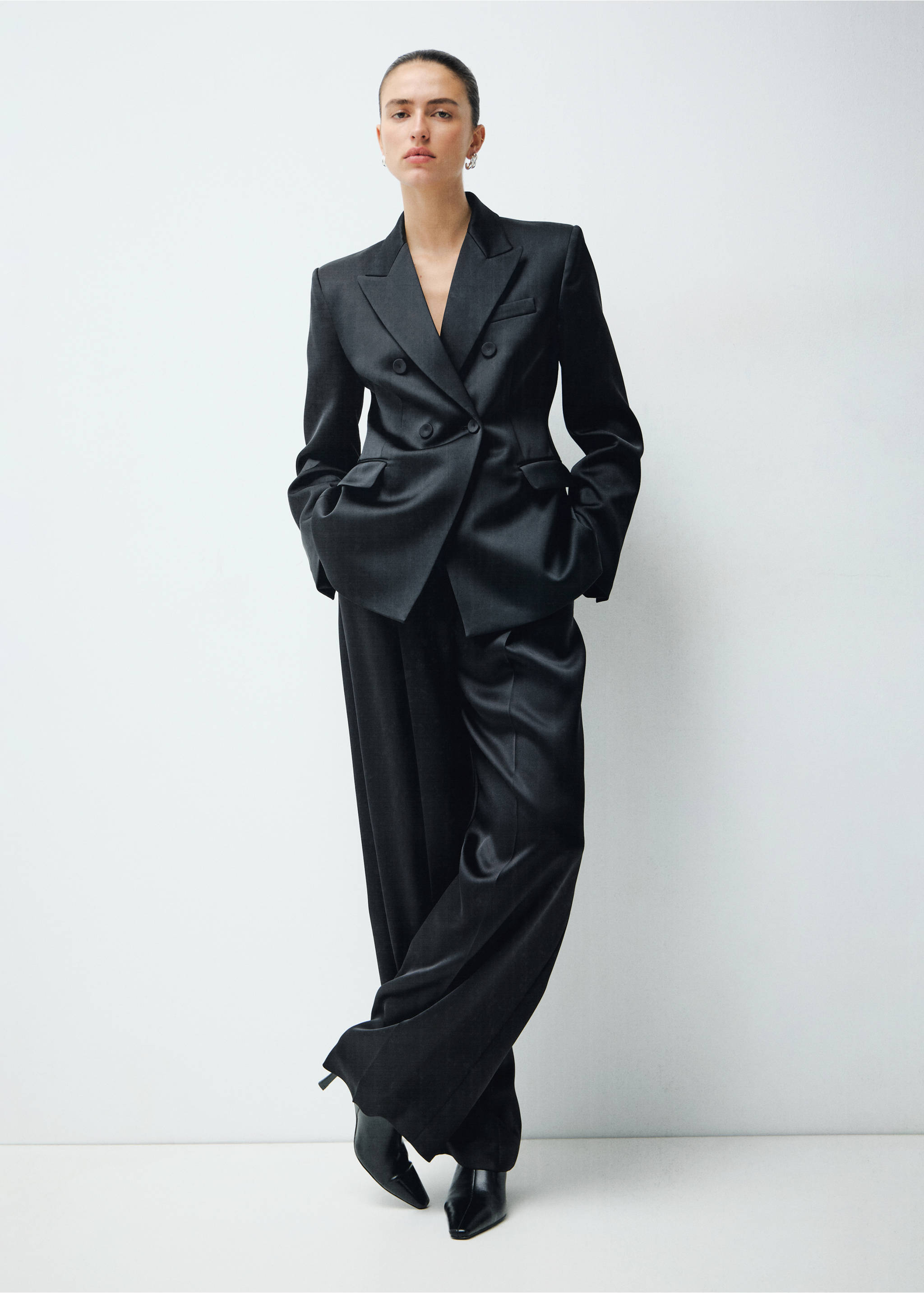 Blazer de costume satiné - Plan général, Noir. Ref: 17029408-00.